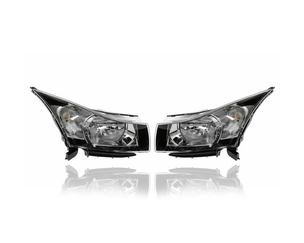 Headlight Assembly - Compatible/Replacement for '11-12 Chevrolet Cruze - With Chrome Ring On Signal Light - Pair, Left Driver + Right Passenger Set - 95900042, 95900041