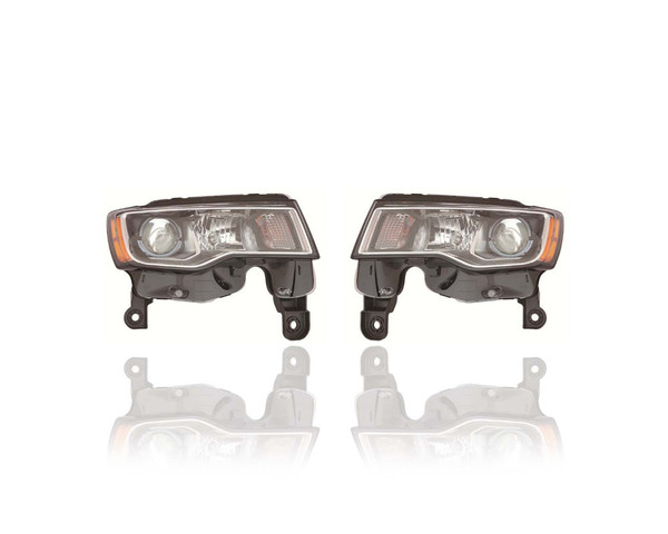 Headlight Assembly - Compatible/Replacement for '17-21 Jeep Grand Cherokee/Laredo/Limited - Halogen Chrome - Pair, Left Driver + Right Passenger Set - 68289234AF, 68289235AF
