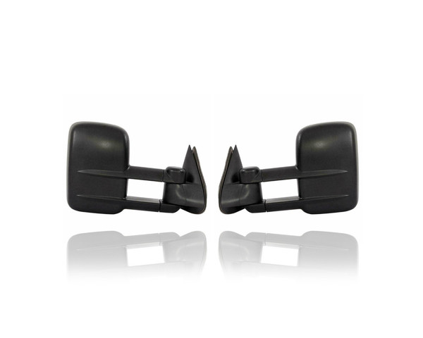 Door Mirror - Compatible/Replacement for '99-07 Chevrolet Silverado/GMC Sierra - Manual, Wide Horizontal Shape Extendable Foldaway - Pair, Left Driver + Right Passenger Set - 15172059, 15172060
