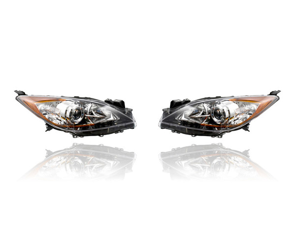 Headlight - Compatible/Replacement for '10-13 Mazda Mazda3 Sedan/Hatchback i-SV/i-Sport/i-Touring/S-Sport - Halogen With Chrome-Ring - Pair, Left Driver Right Passenger Set BBM4510K0K, BBM4510L0K CAPA