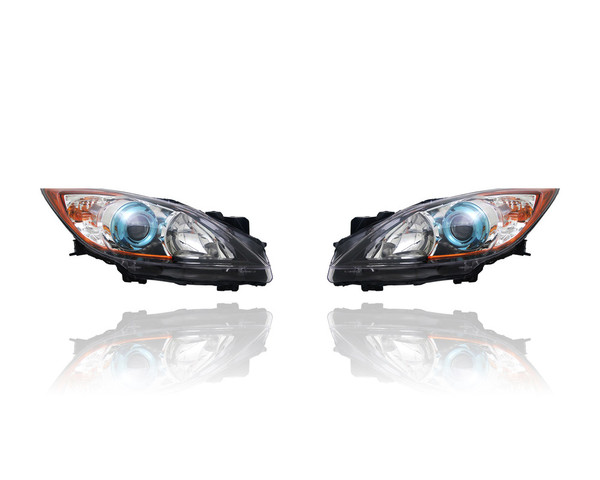 Headlight - Compatible/Replacement for '12-13 Mazda Mazda3 Sedan/Hatchback i/s-Touring Skyactiv - Halogen With Blue-Ring - Pair, Left Driver + Right Passenger Set - BFD1510K0D, BFD1510L0D CAPA