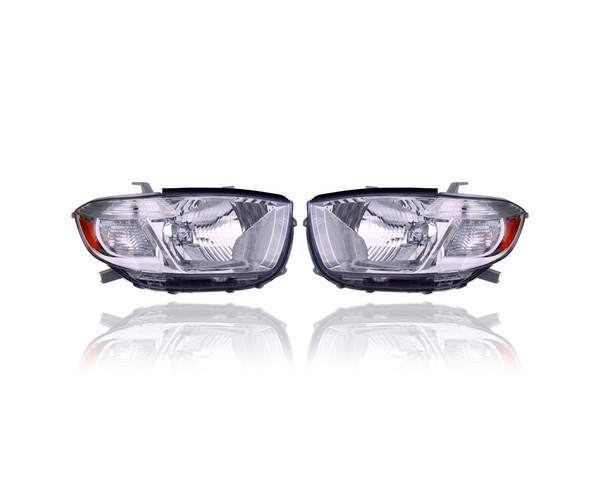 Headlight - Compatible/Replacement for '08-10 Toyota Highlander Base/SE/Limited (Japan Built) Only - White Chrome Bezel - Pair, Left Driver + Right Passenger Set - 8113048470, 8117048460 CAPA
