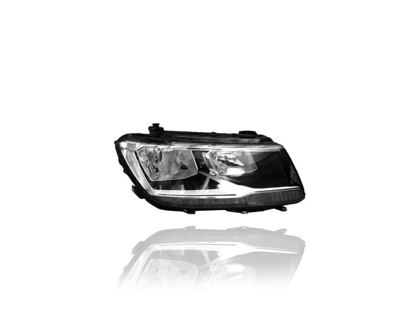 Headlight Assembly - Compatible/Replacement for '18-21 VW Volkswagen Tiguan S/SE/SEL/SEL R-Line/Jet-Black-Only - Halogen With LED Daytime Running Light - Right Hand - Passenger - 5NL941006 CAPA