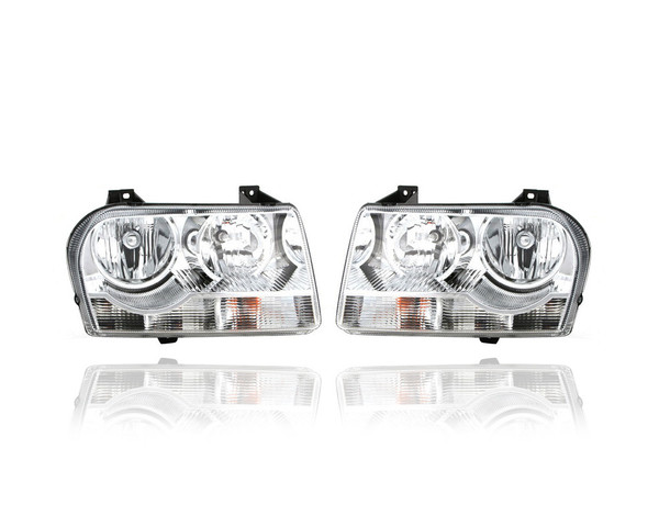 Headlight Assembly - Compatible/Replacement for '05-07 Chrysler 300 Base/Touring/Limited 2.7/3.5L - Halogen With Signal Lamp Wiring Harness - Pair, Left + Right Set - 4805756AH, 4805757AH CAPA