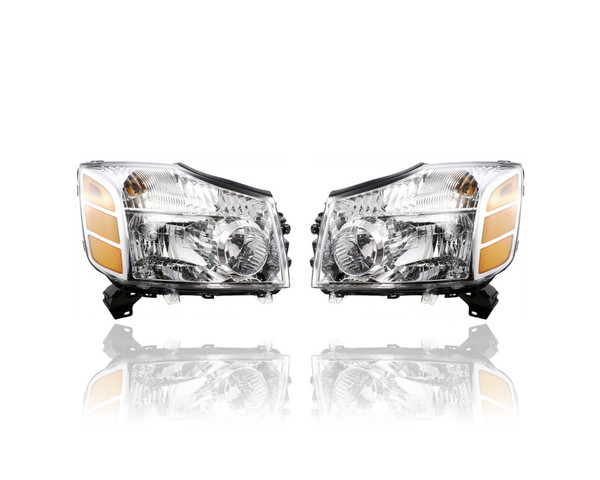 Headlight Assembly - Compatible/Replacement for '04-07 Nissan Armada Titan - Pair, Left Driver + Right Passenger Set - 260107S026, 260607S026 CAPA