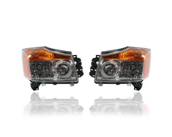 Headlight Assembly - Compatible/Replacement for '08-15 Nissan Titan - Pair, Left Driver + Right Passenger Set - 260109FF0A, 260609FF0A