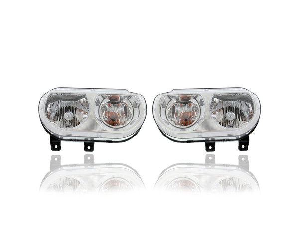 Headlight Assembly - Compatible/Replacement for '08-14 Dodge Challenger SE/SXT/Rally/RT-Only - Halogen - Pair, Left Driver + Right Passenger Set - 5028776AA, 5028777AA