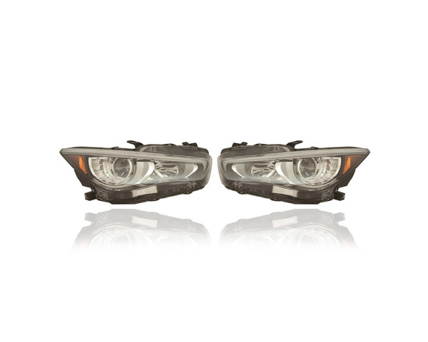 Headlight Assembly - Compatible/Replacement for '18-19 Infiniti Q50/Hybrid (Exclude Hybrid Luxe) - LED Without Adaptive Light System - Pair, Left Driver + Right Passenger Set - 260106HH7A, 260606HH7A