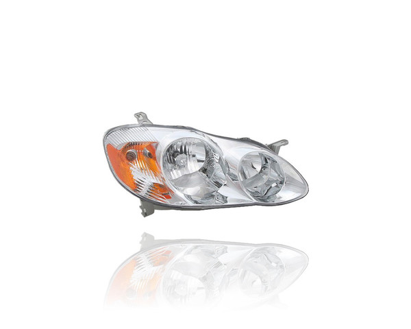 Headlight Assembly - Compatible/Replacement for '03-04 Toyota Corolla CE/LE - Chrome Interior - Right Hand - Passenger - 8111002190 CAPA