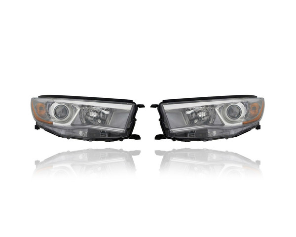 Headlight Assembly - Compatible/Replacement for '14-16 Toyota Highlander/Hybrid LE/LE Plus/XLE/Limited - Smoked Grey Chrome Bezel - Pair, Left Driver + Right Passenger Set - 811100E250, 811500E250