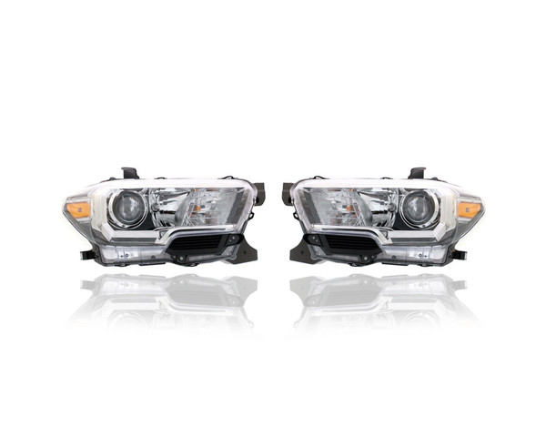 Headlight Assembly - Compatible/Replacement for '16-17 Toyota Tacoma SR5 - Halogen With Fog Lamp & Halogen Daytime Running Light - Pair, Left Driver + Right Passenger Set - 8111004260, 8115004260