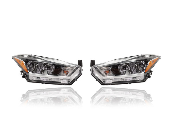 Headlight Assembly - Compatible/Replacement for '18-21 Nissan Kicks S/SV-Only - Halogen - Pair, Left Driver + Right Passenger Set - 260105RL0A, 260605RL0A CAPA