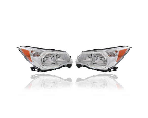 Headlight Assembly - Compatible/Replacement for '14-16 Subaru Forester 2.5L - With Chrome Bezel - Pair, Left Driver + Right Passenger Set - 84001SG081, 84001SG091