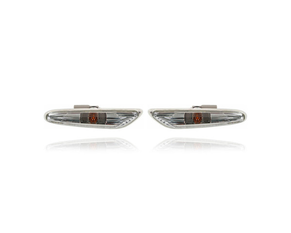 Side Marker Light Assembly - Compatible/Replacement for '06-13 BMW 3-Series Sedan/Wagon/Coupe/Convertible, 08-13 1-Series - Clear Lens, On Fender - Pair, Left + Right Set - 63137253325, 63137253326