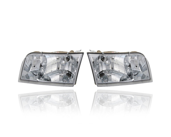 Headlight - Compatible/Replacement for '98-11 Ford Crown Victoria - Pair, Left Driver + Right Passenger Set - 4W7Z13008B, 4W7Z13008A - CAPA