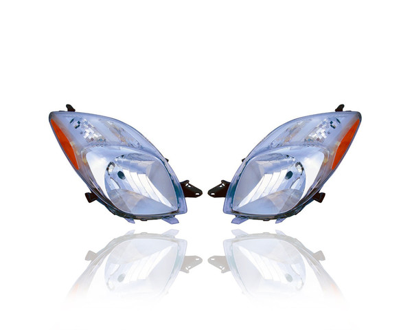 Headlight - Compatible/Replacement for '07-08 Toyota Yaris Hatchback - Halogen - Pair, Left Driver + Right Passenger Set - 8113052611, 8117052601 - CAPA