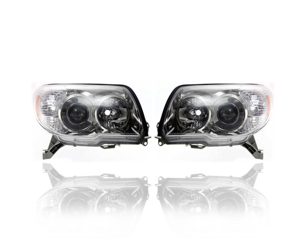Headlight - Compatible/Replacement for '06-09 Toyota 4Runner Sport - Halogen Black Smoked Interior Bezel - Pair, Left Driver + Right Passenger Set - 8113035471, 8117035451 - CAPA