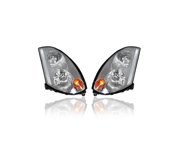 Headlight - Compatible/Replacement for '03-05 Infiniti G35 Coupe - HID Without HID Kit, Lens & Housing Only - Pair, Left Driver + Right Passenger Set - 26025AM801, 26075AM801