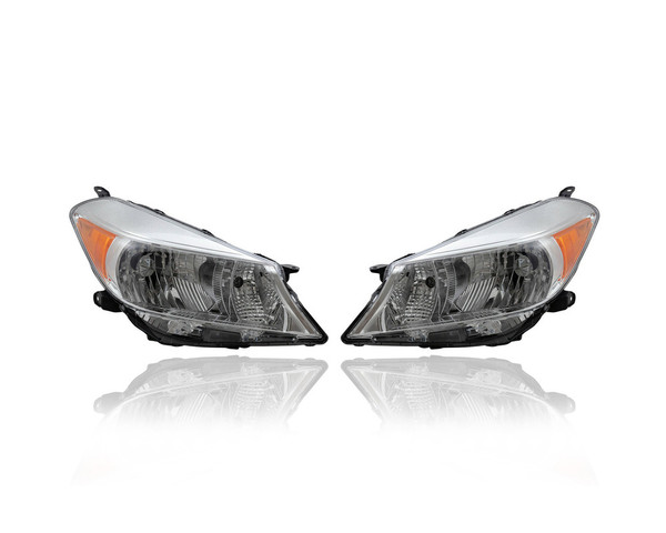 Headlight - Compatible/Replacement for '12-14 Toyota Yaris Hatchback L/LE - Halogen - Pair, Left Driver + Right Passenger Set - 8113052D30, 8117052D30