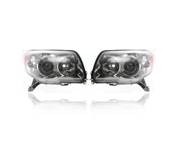 Headlight - Compatible/Replacement for '06-09 Toyota 4Runner Sport - Halogen Black Smoked Interior Bezel - Pair, Left Driver + Right Passenger Set - 8113035471, 8117035451