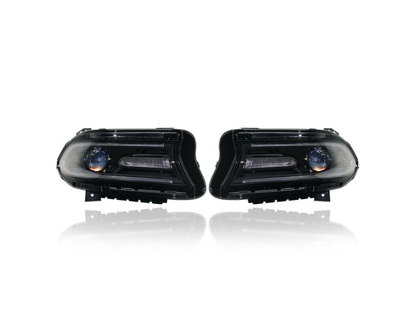 Headlight Assembly - Compatible/Replacement for '15-15 Dodge Charger (Exclude SRT-Trim) - Halogen With LED Daytime Running Light - Pair, Left Driver + Right Passenger Set - 68214396AD, 68214397AD