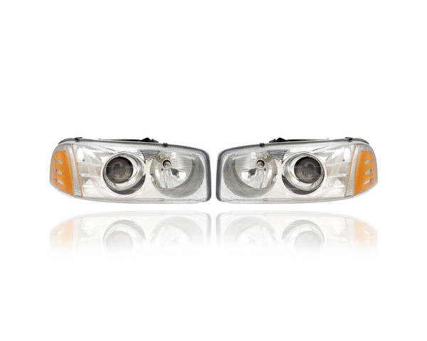 Headlight Assembly - Compatible/Replacement for '99-07 GMC Sierra (C3 Denali Trim Only), 00-06 Yukon XL Denali - Pair, Left Driver + Right Passenger Set - 15218078, 15218077 - CAPA