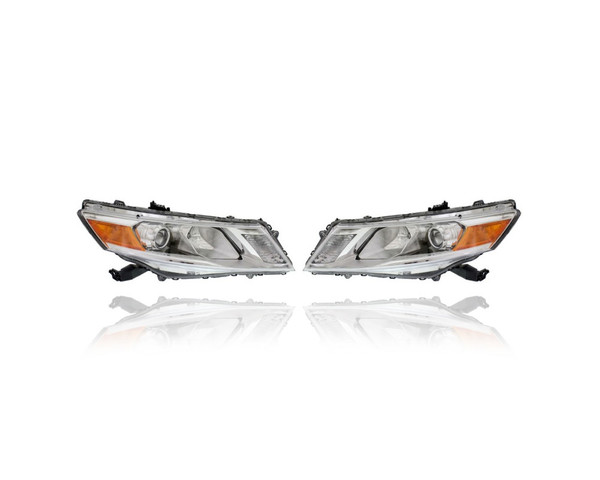 Headlight Assembly - Compatible/Replacement for '13-15 Honda Crosstour Hatchback EX/EXL - Pair, Left Driver + Right Passenger Set - 33100TP6A21, 33150TP6A21
