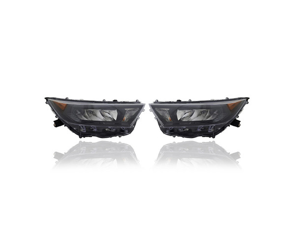 Headlight Assembly - Compatible/Replacement for '19-21 Toyota RAV4/Hybrid-LE (North American Built) - Halogen-LED Black Bezel - Pair, Left Driver + Right Passenger Set - 811100R151, 811500R151