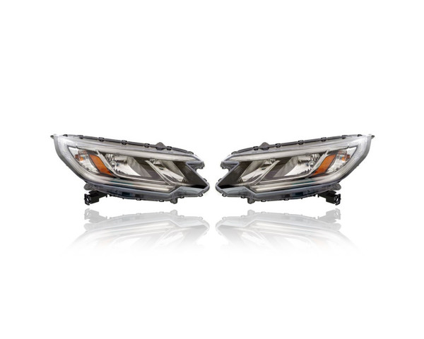Headlight Assembly - Compatible/Replacement for '15-16 Honda CR-V LX - Halogen Without LED Daytime Running Light - Pair, Left Driver + Right Passenger Set - 33100T1WA11, 33150T1WA11