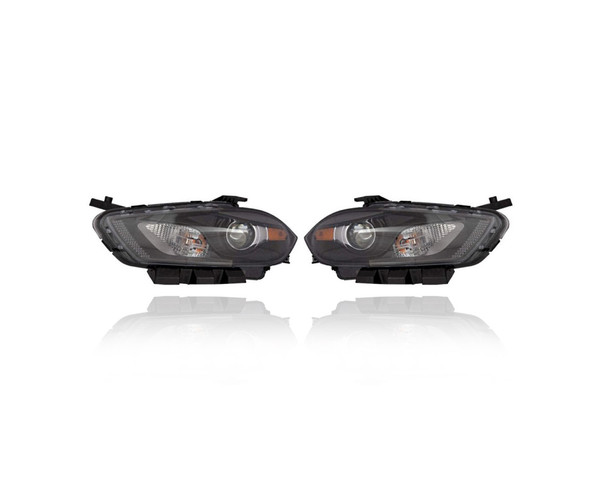 Headlight Assembly - Compatible/Replacement for '16-16 Dodge Dart - Halogen With Black Bezel - Pair, Left Driver + Right Passenger Set - 68292804AA, 68292805AA