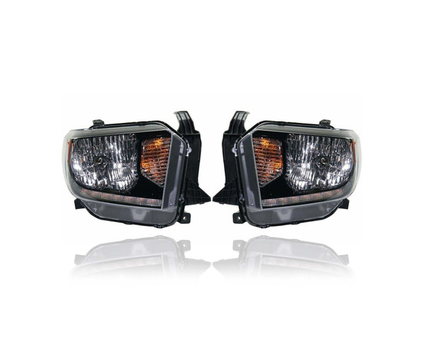 Headlight Assembly - Compatible/Replacement for '18-21 Toyota Tundra SR/SR5 - Halogen Without LED Daytime Running Light, Black Interior Bezel - Pair Set - 811100C130, 811500C130