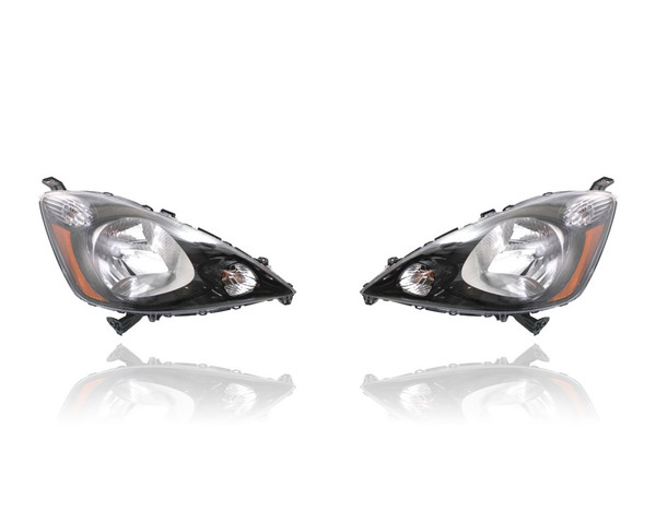 Headlight Assembly - Compatible/Replacement for '12-14 Honda Fit-Sport - Black Interior Bezel - Pair, Left Driver + Right Passenger Set - 33100TK6A51, 33150TK6A51