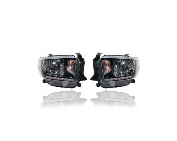 Headlight Assembly - Compatible/Replacement for '18-21 Toyota Tundra SR/SR5 - Halogen Without LED Daytime Running Light, Black Interior Bezel - Pair Set - 811100C130, 811500C130 CAPA