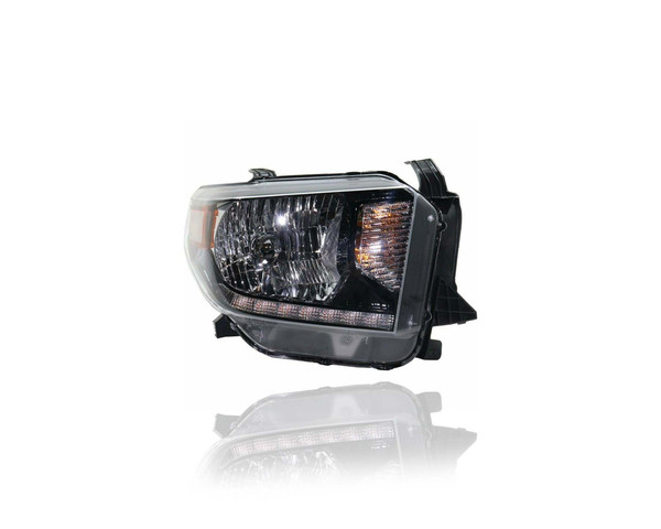 Headlight Assembly - Compatible/Replacement for '18-21 Toyota Tundra SR/SR5 - Halogen Without LED Daytime Running Light, Black Interior Bezel - Right Hand - Passenger - 811100C130 - CAPA