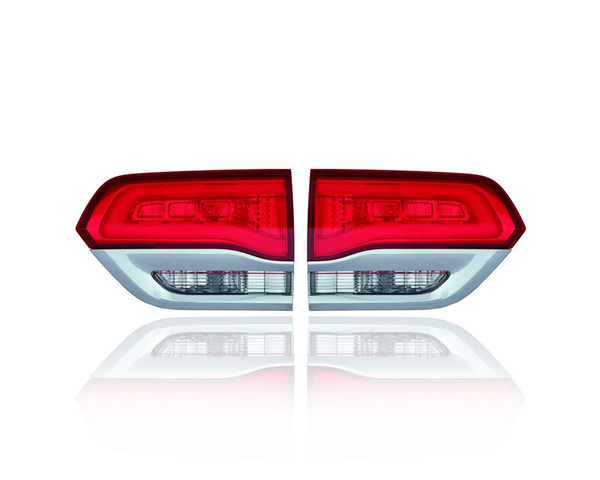 Tail Light Assembly - Compatible/Replacement for '14-21 Jeep Grand Cherokee Laredo/Limited-Only - Inner Chrome Trim - Pair, Left Driver + Right Passenger Set - 68110046AH, 68110047AH