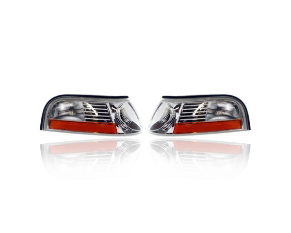 Cornering Light Assembly - Compatible/Replacement for '03-05 Mercury Grand Marquis - Chrome - Pair, Left Driver + Right Passenger Set - 3W3Z13200AA, 3W3Z13201AA