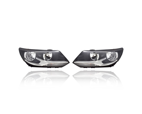 Headlight Assembly For VW2503152; VW2502152 12-18 VW Volkswagen Tiguan - Pair Left and Right, Halogen Type, NSF