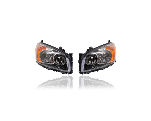 Headlight - Compatible/Replacement for '09-12 Toyota RAV4 Sport (Japan Built) - Halogen Black Interior Bezel - Pair, Left Driver + Right Passenger Set - 8113042480, 8117042480 - CAPA