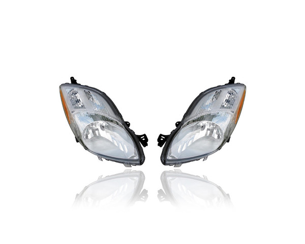 Headlight - Compatible/Replacement for '09-11 Toyota Yaris Hatchback - Halogen - Pair, Left Driver + Right Passenger Set - 8113052B50, 8117052B40 - CAPA