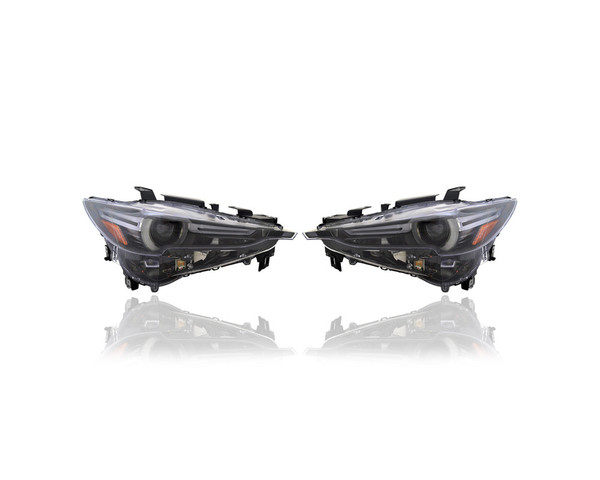 Headlight - Compatible/Replacement for '17-20 Mazda CX-5 Grand Touring/Signature - LED With Directional Beam - Pair, Left Driver + Right Passenger Set - KL2L51031C, KL2L51041C