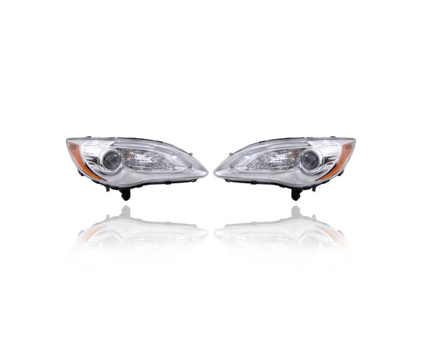 Headlight Assembly - Compatible/Replacement for '11-14 Chrysler 200 Sedan/Convertible LX/Touring/Limited - Halogen, Chrome Interior Bezel - Pair, Set - 5182590AC, 5182591AC - CAPA