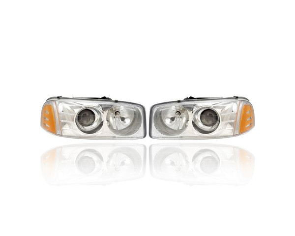 Headlight Assembly - Compatible/Replacement for '99-07 GMC Sierra C3 Denali, 00-06 Yukon XL Denali - Pair, Left Driver + Right Passenger Set - 15218078, 15218077