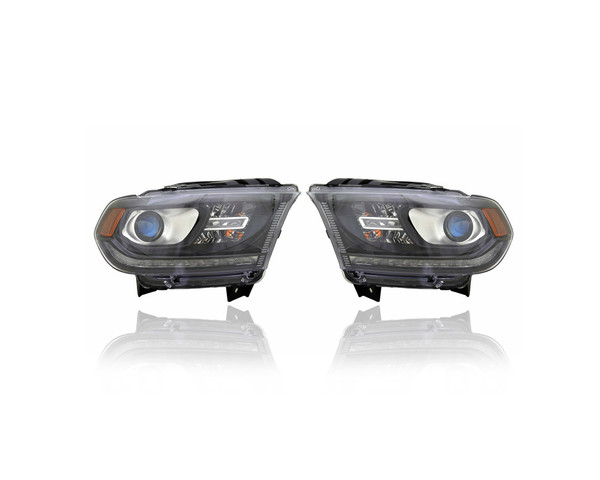 Headlight Assembly - Compatible/Replacement for '16-20 Dodge Durango SXT/GT/Limited-Only - Halogen, Black Bezel With LED Daytime Running Light - Pair, Set - 68299130AF, 68299131AE - CAPA