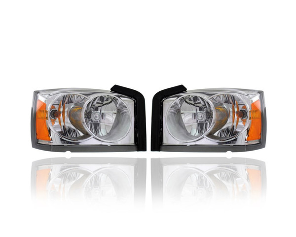 Headlight Assembly - Compatible/Replacement for '06-07 Dodge Dakota - Without Black Bezel - Pair, Left Driver + Right Passenger Set - 55077606AC, 55077607AC