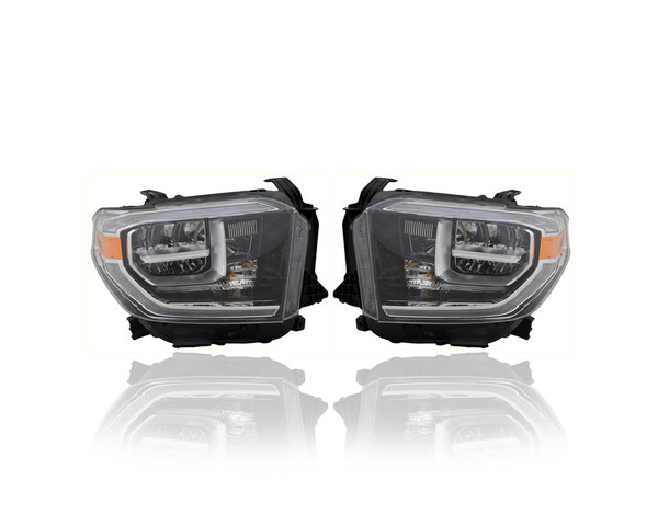 Headlight Assembly - Compatible/Replacement for '18-21 Toyota Tundra SR5/Limited/Platinum/1794 - LED With LED Daytime Running Light, Chrome Interior - Pair, Set - 811100C140, 811500C140
