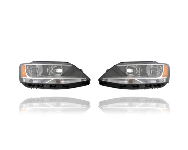 Headlight Assembly For 5C7941006, 5C7941005 11-14 VW Volkswagen Jetta-Sedan, 13-16 Jetta-Hybrid - Halogen, Pair, Left Driver + Right Passenger Set