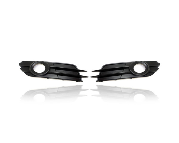 Fog Light Cover - Compatible/Replacement for '12-15 Audi A6 (Exclude S-Line & Adaptive Cruise Control) - With Lamp, Matte Black - Pair, Left Driver + Right Passenger Set - 4G0807682G9B9, 4G0807681A9B9