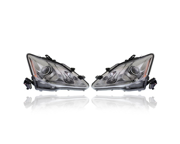 Headlight - Compatible/Replacement for '06-08 Lexus IS250/350 - HID With Auto-Leveler - Pair, Left Driver + Right Passenger Set - 8114053240, 8107053240 - CAPA