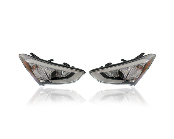 Headlight - Compatible/Replacement for '13-16 Hyundai Santa Fe Sport/2.0T-Only - Halogen - Pair, Left Driver + Right Passenger Set - 921024Z010, 921014Z010