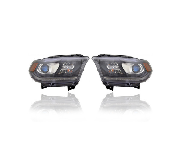Headlight - Compatible/Replacement for '16-20 Dodge Durango SXT/GT/Limited-Only - Halogen, Black Bezel With LED Daytime Running Light - Pair, Left Driver + Right Passenger Set - 68299130AF, 68299131AE